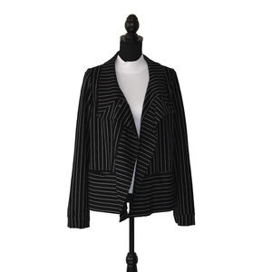 B0 Auth RUTI Black & White Striped Snap Button Wrap Front Blazer Jacket Size 4